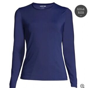 Lands End Womens Navy Blue Long Sleeve Rash Guard Swim Shirt XS 2-4